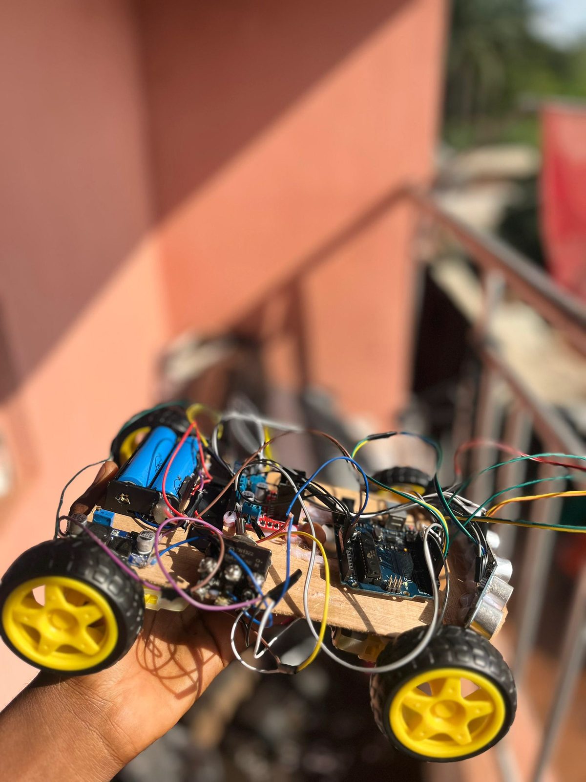 The obstacle avoidance robot under assembly