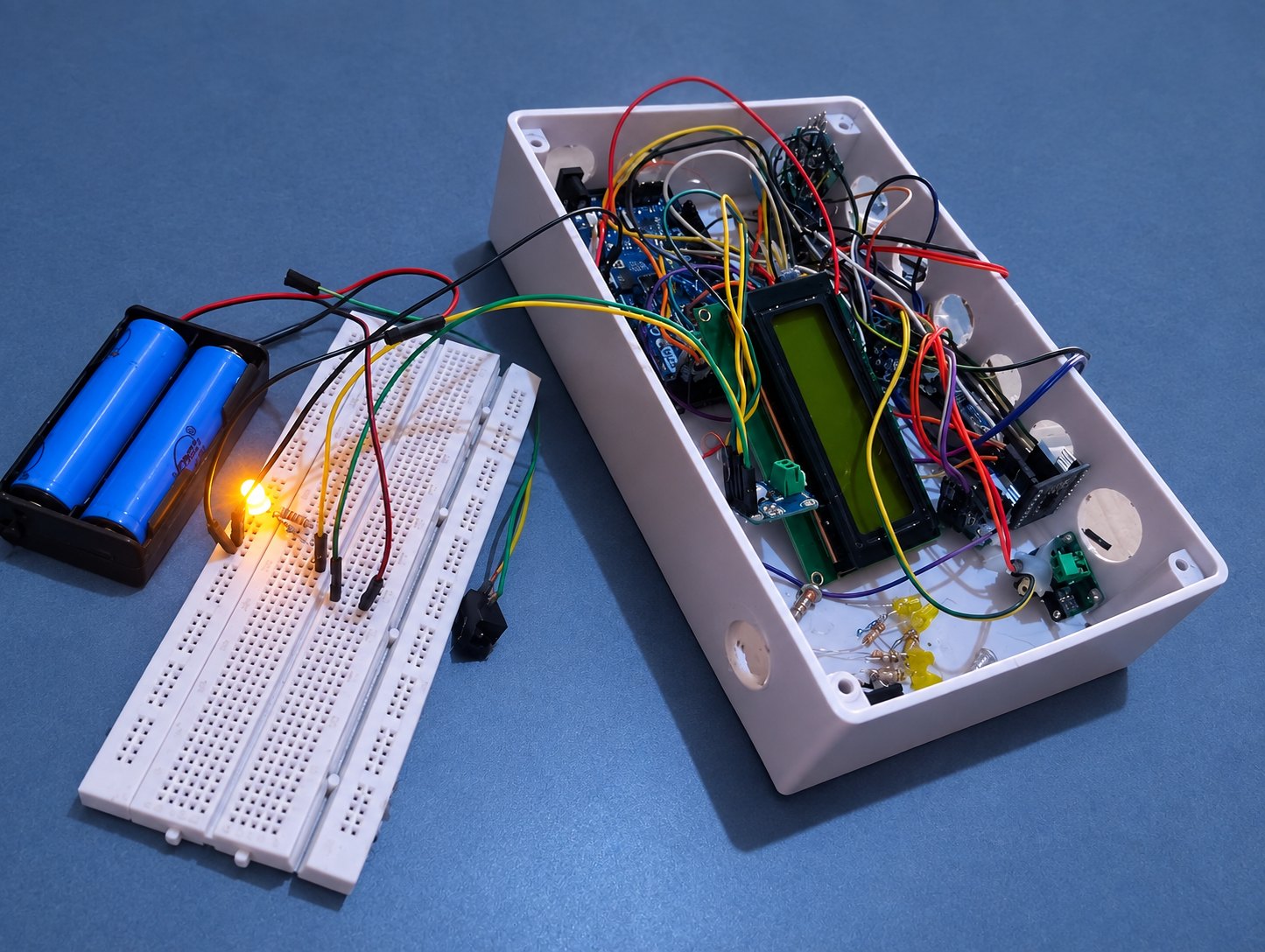 The solar measurement system under construction on a breadboard